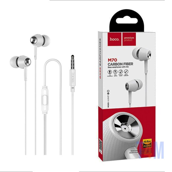 Hoco Universal Wired Earphones M70 Graceful with Microphone 3.5mm 1.2m White